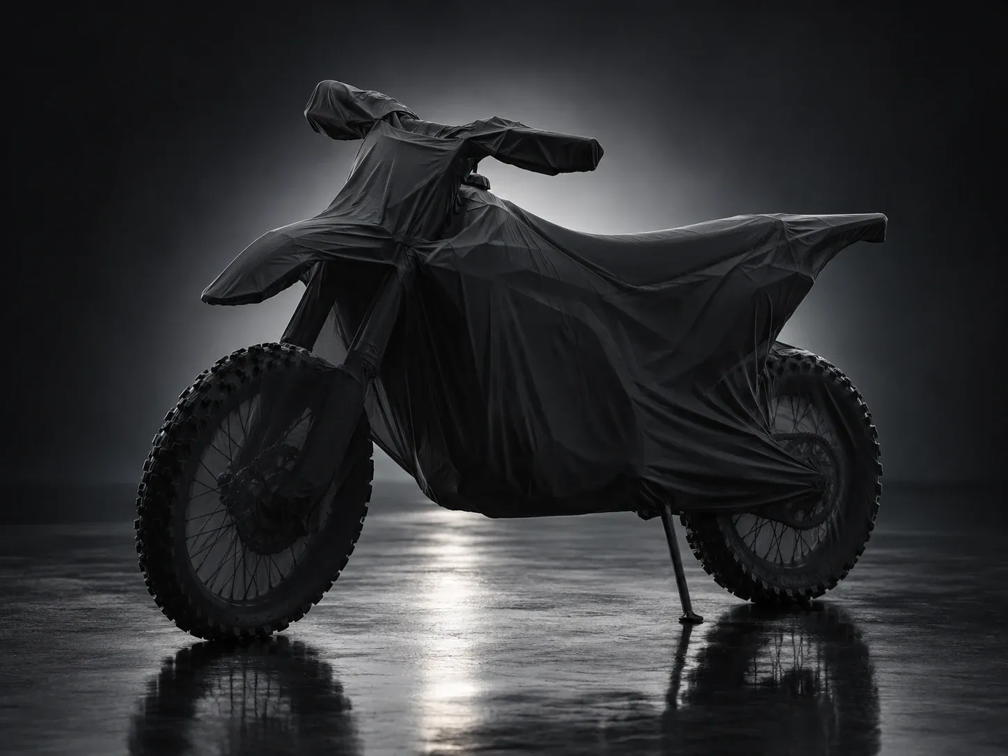 Placeholder image of a covered dirt bike, not a photo of this dirt bike